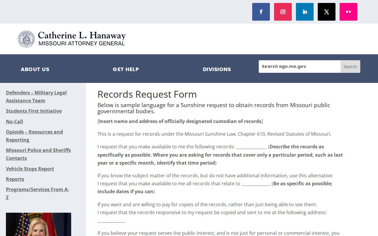 Missouri public records request form fields