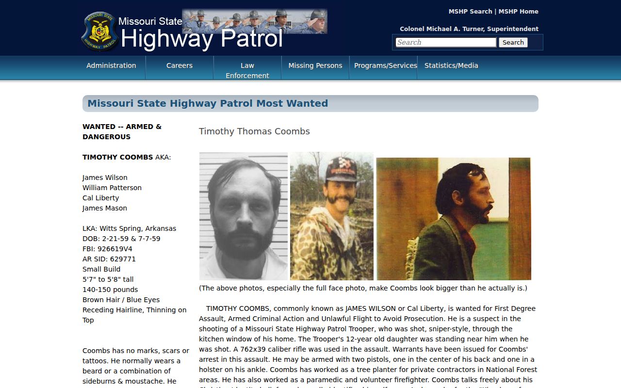 Missouri State Highway Patrol most-wanted program interface